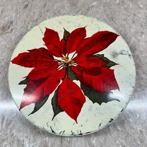 Poinsettia Christmas Tin Round Empty Vintage